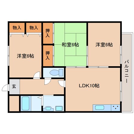 生駒駅 徒歩16分 3階の物件間取画像